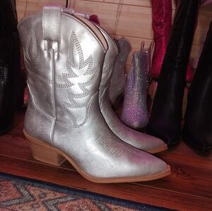 Silver Western Ankle Boots